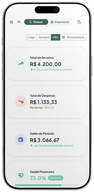 Resumo financeiro com receitas e despesas